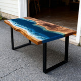 Elite Walnut Blue Ocean Wave Epoxy Rectangular Coffee Table ECT-260