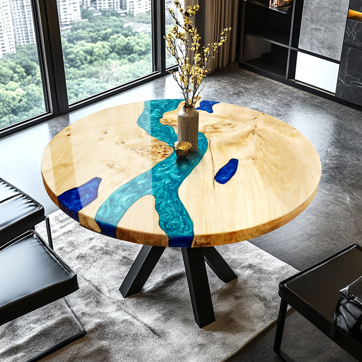 Elite Custom Poplar Wood and Blue-Green Resin Round Table ECT-82