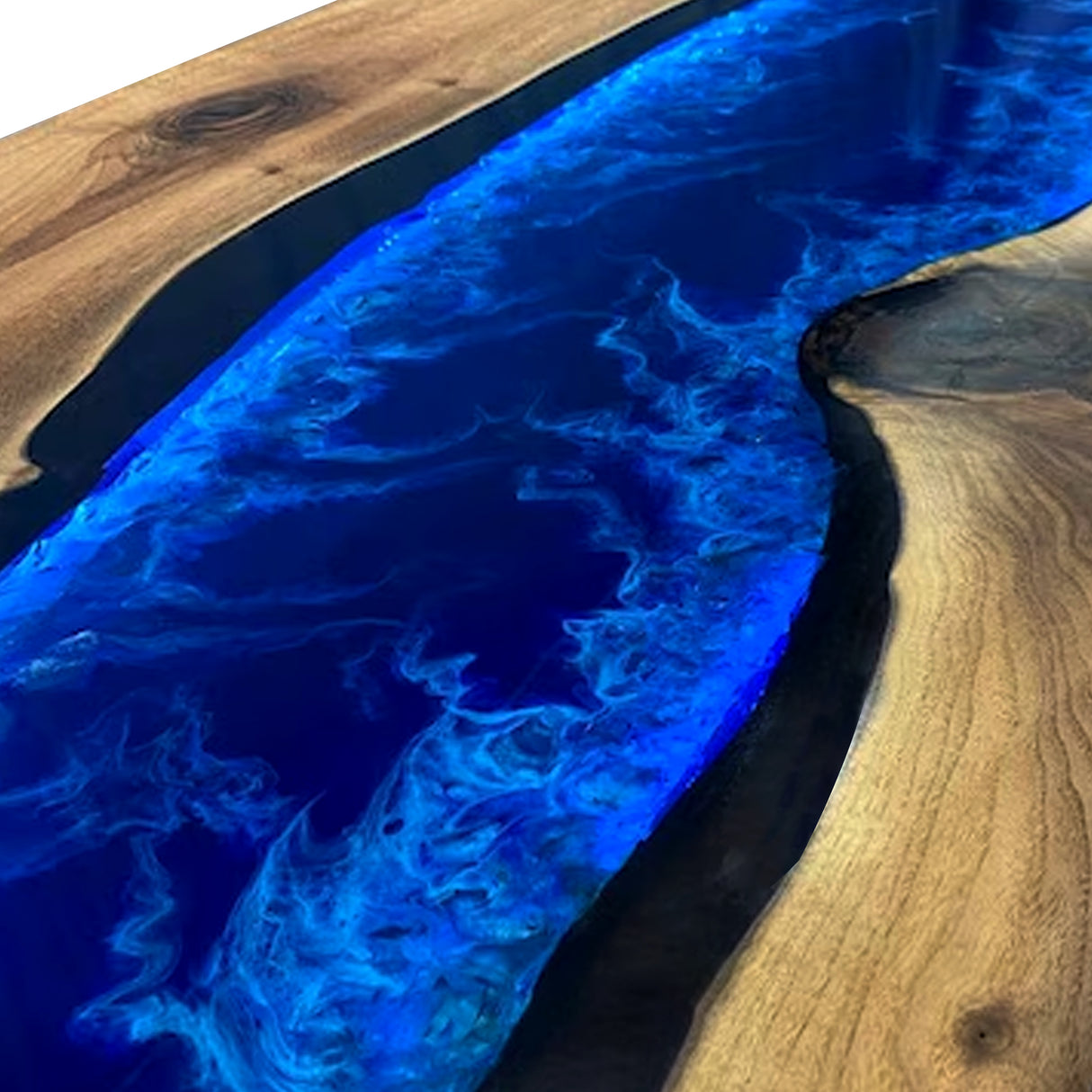 Elite Walnut Wood Blue Epoxy Resin River Dining Table with LED Light ECT-215