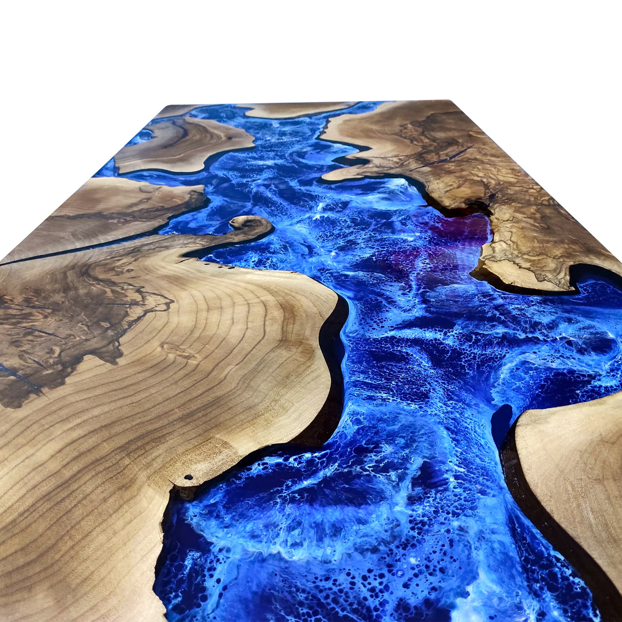 Elite  Natural Olive with Blue River Epoxy Resin Dining Table ECT-211