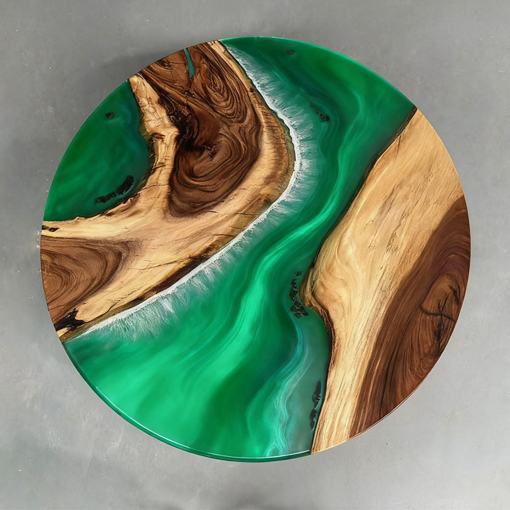 Elite Round Walnut Dining Table with Emerald Resin Inlay ECT-236
