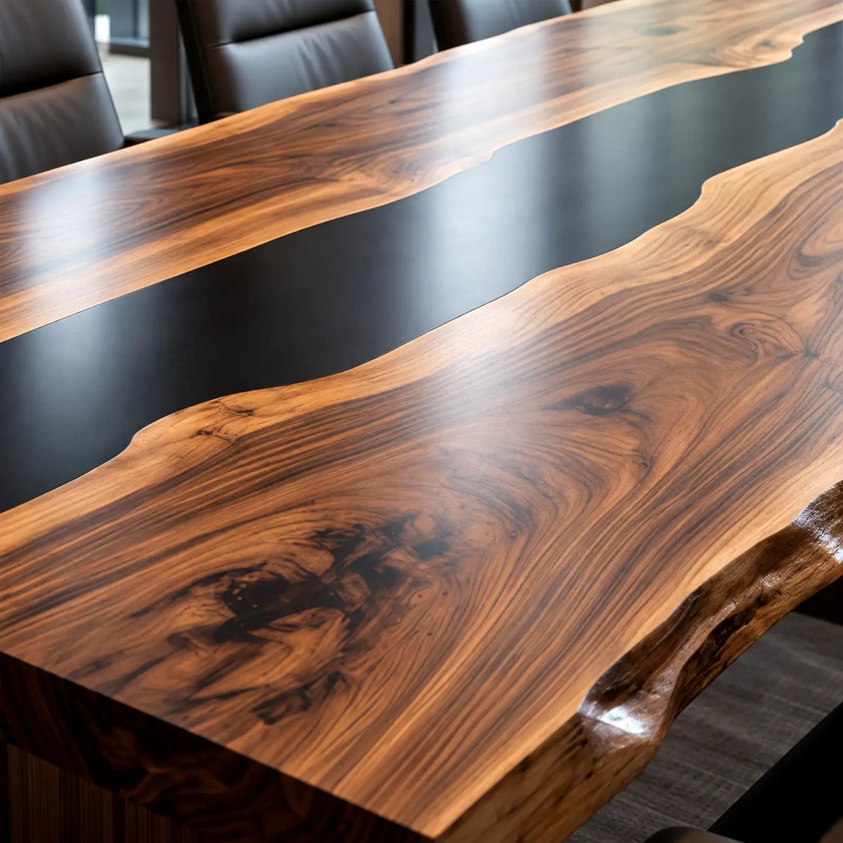 Custom Walnut Black Epoxy Live Edge Conference Table | ECT-423