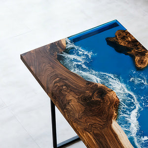 Elite Walnut Blue Epoxy River Rectangular Resin Dining Table – ECT-268