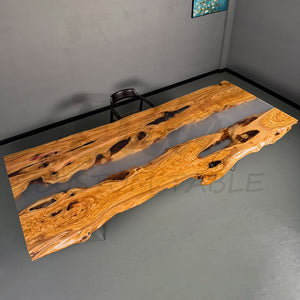 Elite Live Edge Resin Olive Wood Conference Table with Clear Resin ECT-75