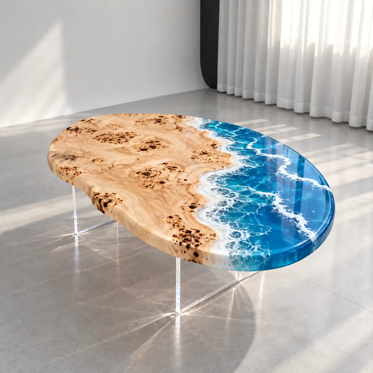 Custom Poplar Ocean Wave Epoxy Patio Table | ECT-421