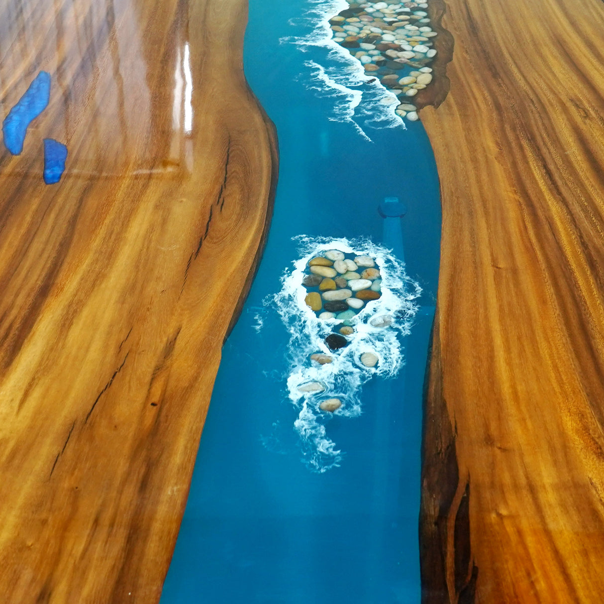 Elite Walnut Wood with Wood - Stream Stones Epoxy Resin Dining Table ECT-180