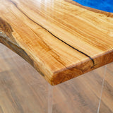 Elite Natural Olive & Flowing Ocean Blue Epoxy Resin Dining Table ECT-174