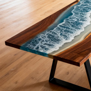 Elite Walnut Blue Epoxy River Rectangular Dining Table – Modern Handmade Resin Table ECT-266