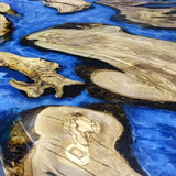 Elite Live - Edge Olive Wood and Blue Resin River Dining Table ECT-214
