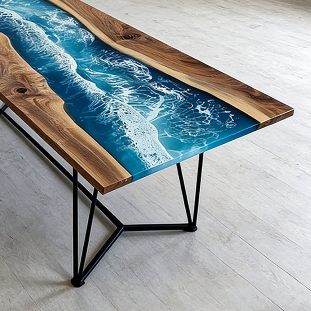 Elite Walnut Blue Epoxy River Rectangular Resin Dining Table – Modern Handmade Design ECT-271
