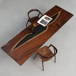 Elite Black Walnut Wood Transparent Black Epoxy Resin Table 31.88"Wx107.48"L, EIT-26