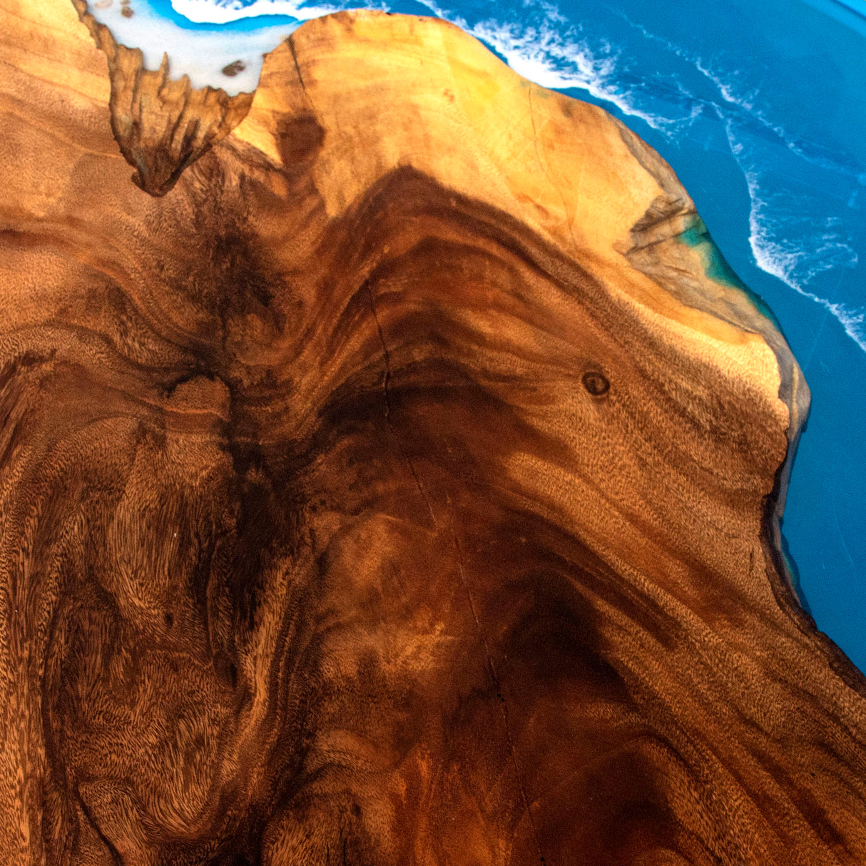 Elite Walnut Wood & Blue Ocean Wave Epoxy Round Table ECT-47