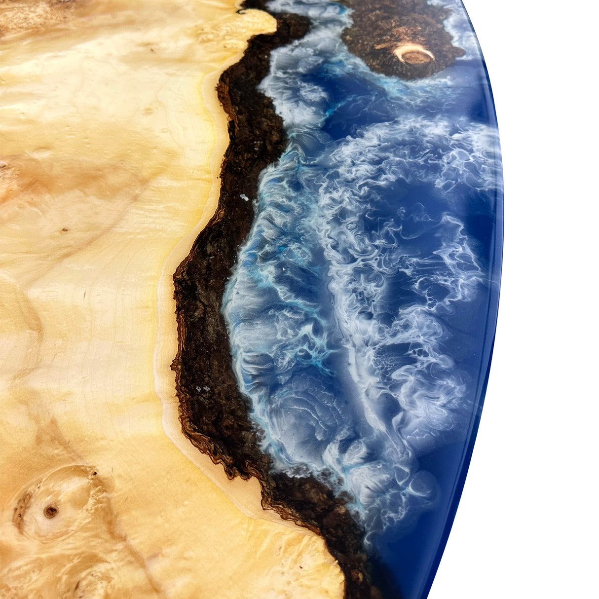 Elite Artistic Poplar Wood Oval Dining Table with Blue Resin Sea Inlay ECT-205