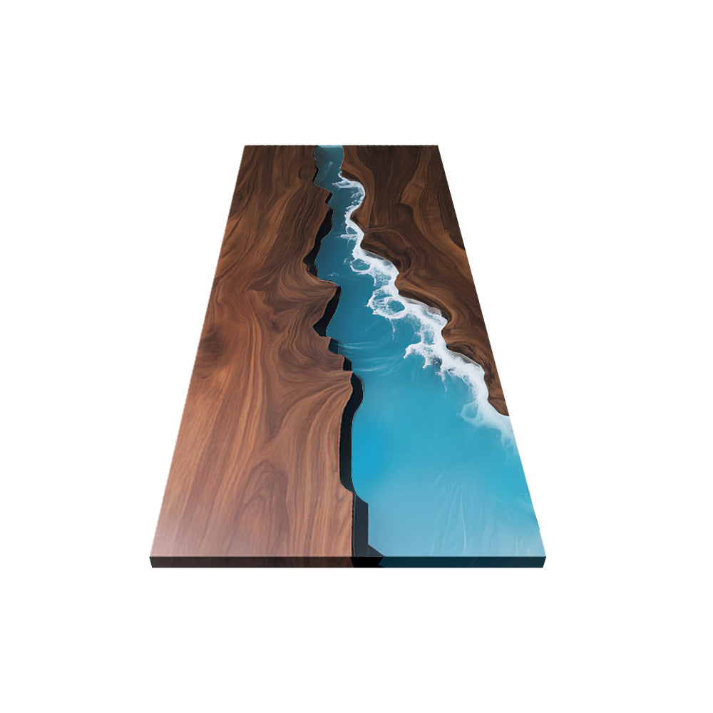 Elite Straight - Edge Black Walnut Dining Table with Ocean - Style Blue Resin Inlay ECT-238