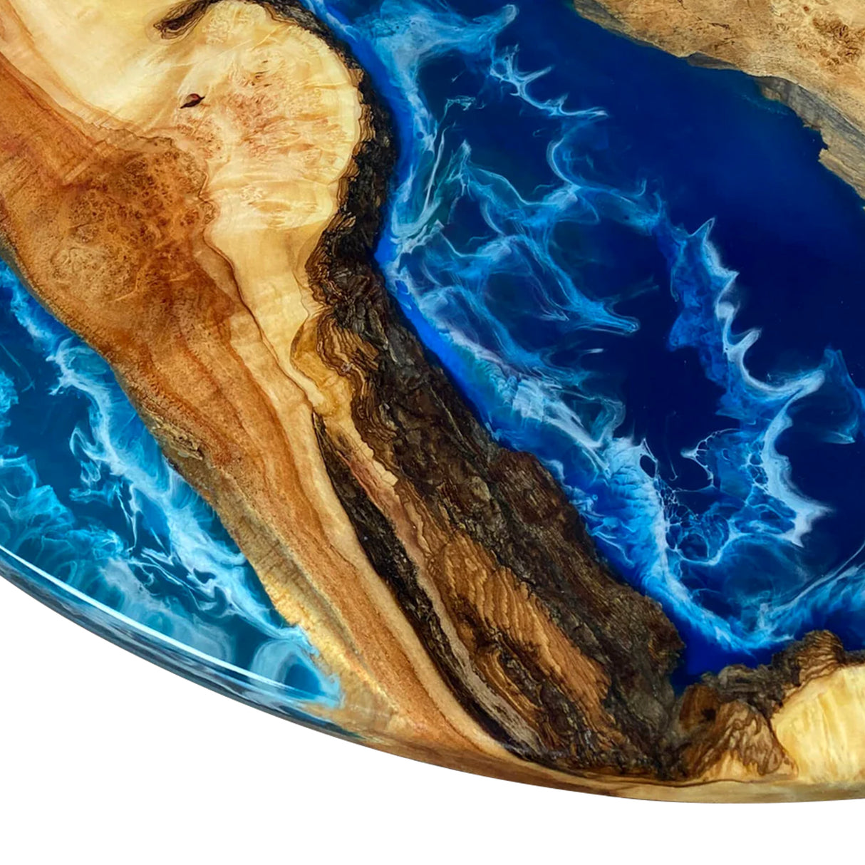 Elite Poplar Wood & Blue Ocean - Wave Epoxy Resin Round Table ECT-17
