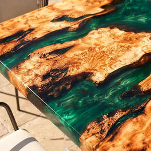 Custom Poplar Green Epoxy Resin Patio Dining Table | ECT-427