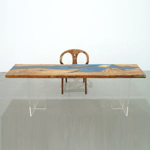Elite Natural - Edge Olive Wood Bar Table with Irregular Blue Resin 84.25''L×20.08''W, EIT-34