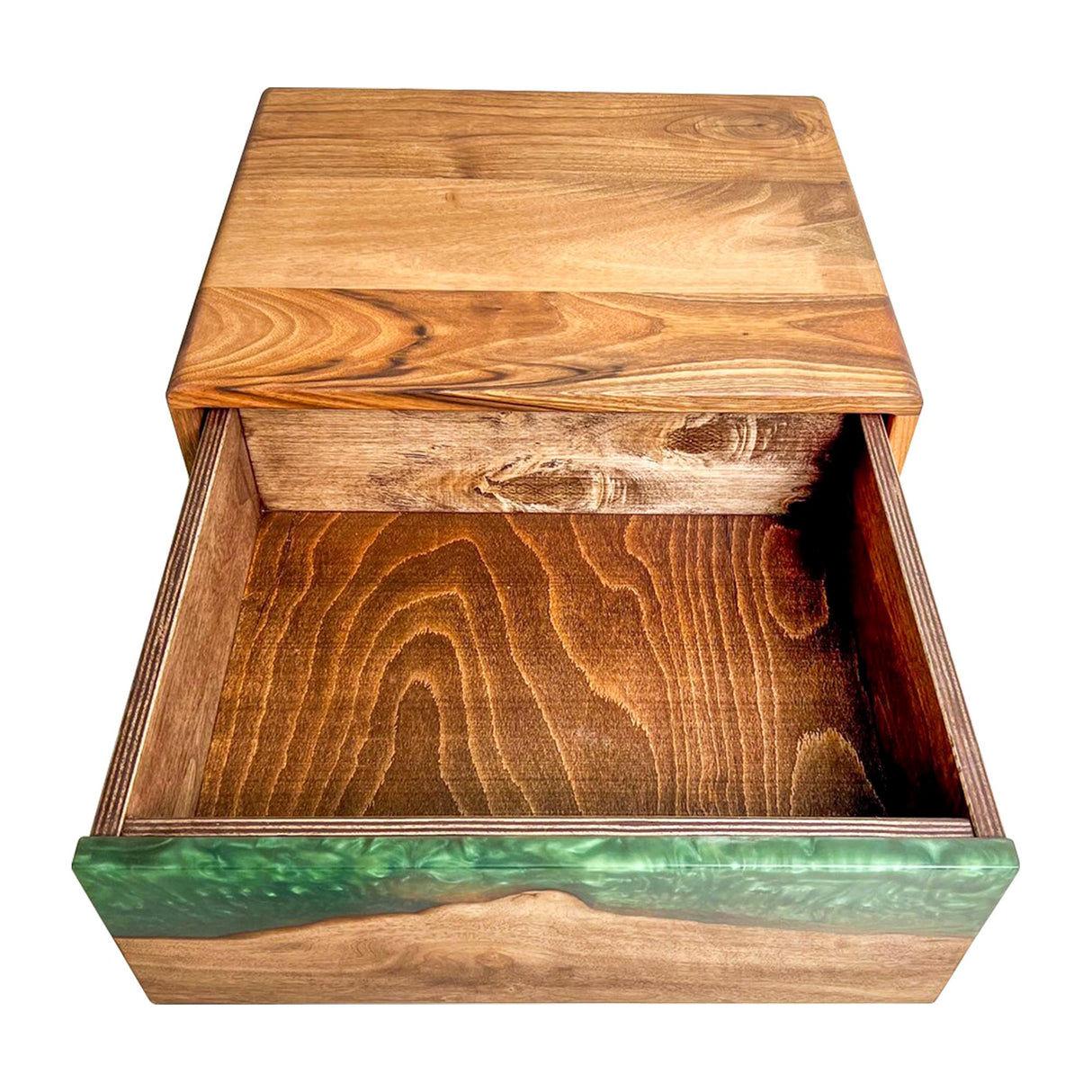 Elite Walnut Nightstand with Emerald Green Epoxy Drawer ECN-03