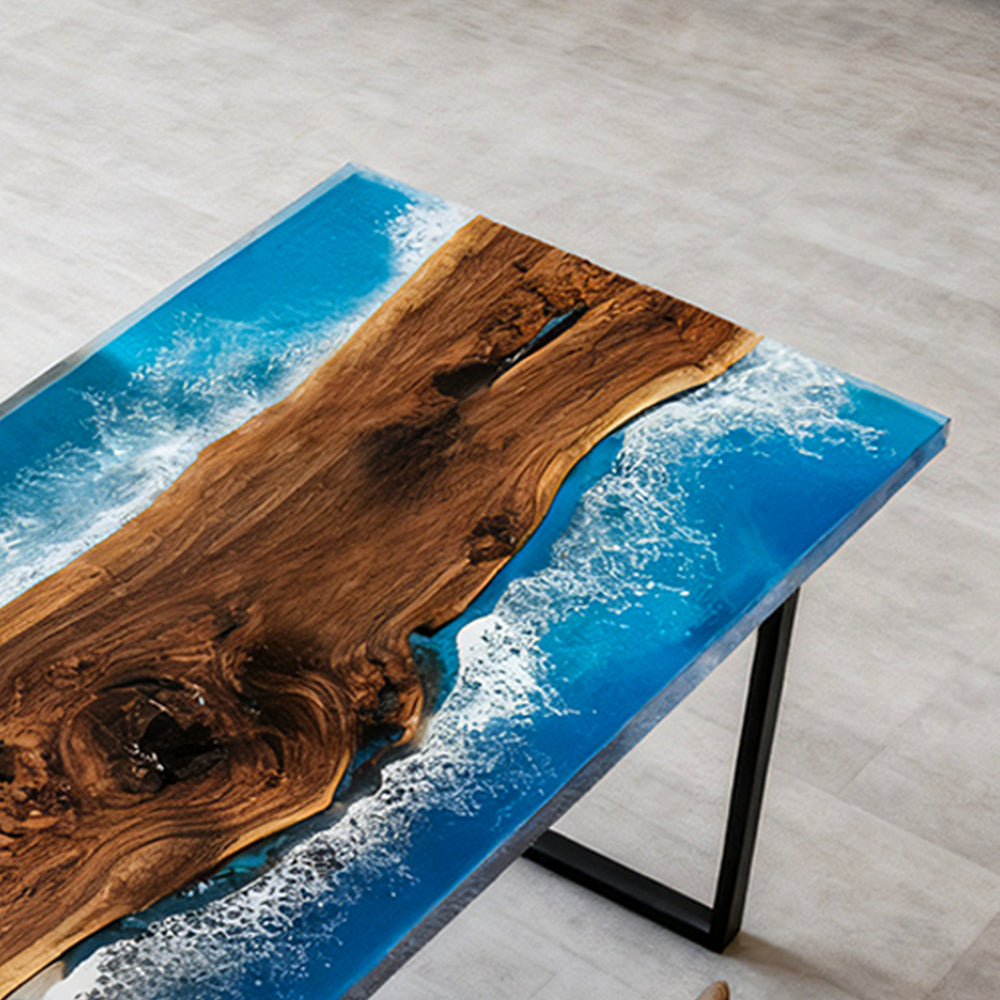 Elite Walnut  Blue Epoxy Rectangular Resin Dining Table – Custom River Table ECT-269