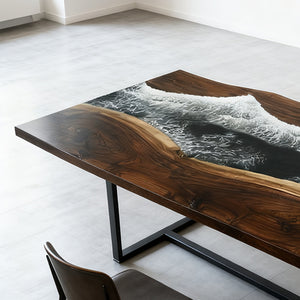 Elite Walnut Deep Green Epoxy Rectangular Resin Dining Table – Ocean-Inspired Design ECT-263