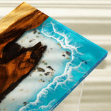Elite Walnut Wood with Blue Seaside & Wave Epoxy Resin Dining Table ECT-196