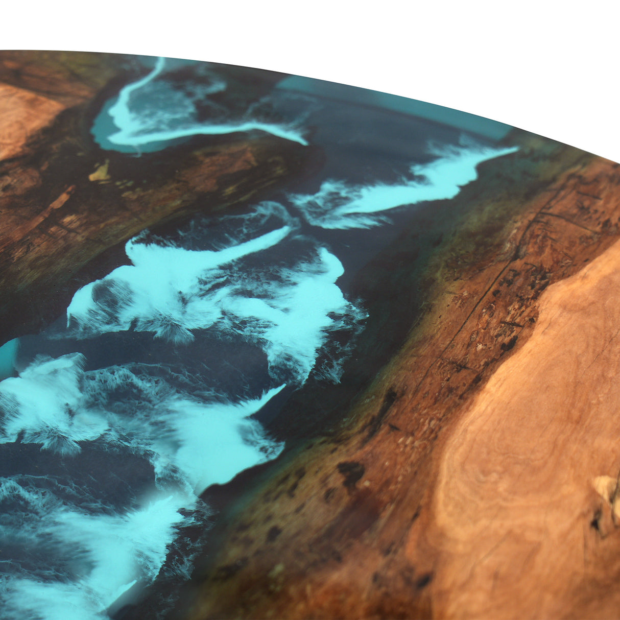Elite Walnut Round Table with Turquoise - Blue Epoxy Ocean Waves ECT-03