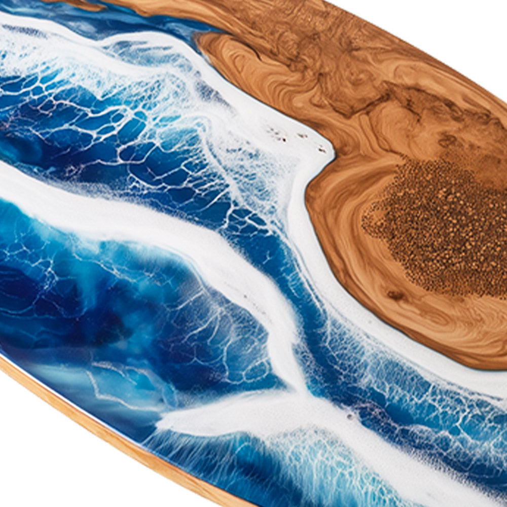 Elite Oval Olive Wood Dining Table with Vivid Ocean - Wave Resin Inlay ECT-244