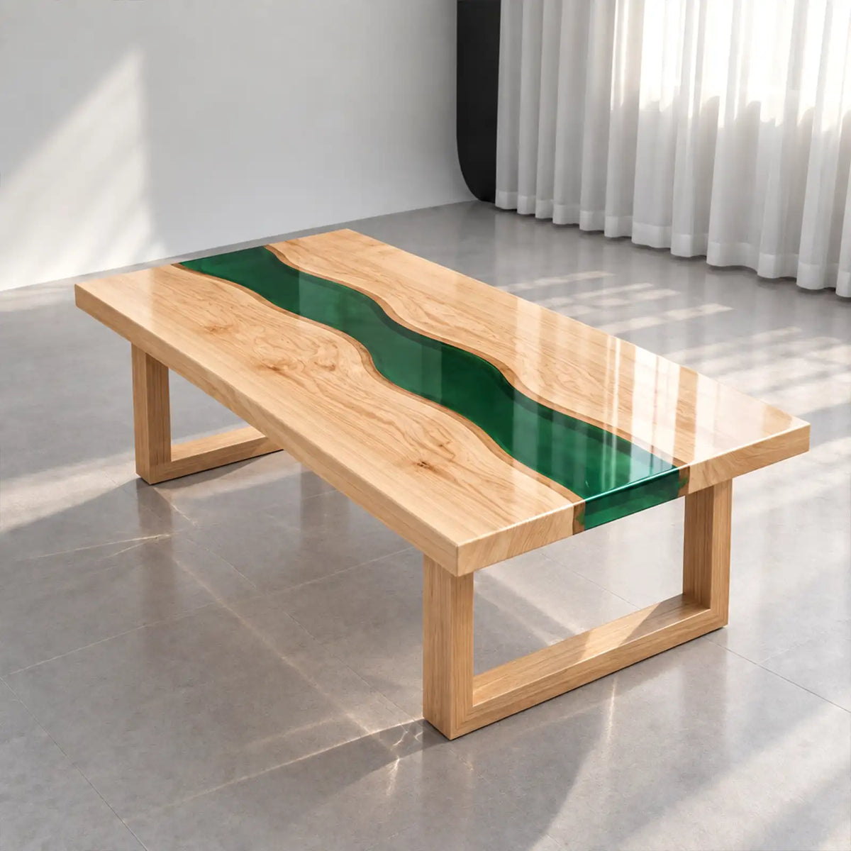 Custom Ash Green Epoxy Resin Patio Coffee Table | ECT-422