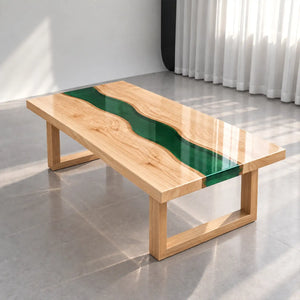 Custom Ash Green Epoxy Resin Patio Coffee Table | ECT-422