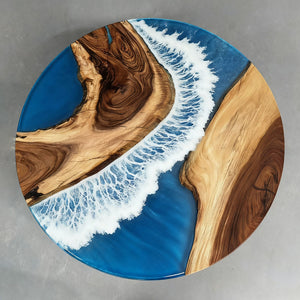 Elite Round Walnut Dining Table with Sea Wave - Inspired Resin Inlay ECT-13