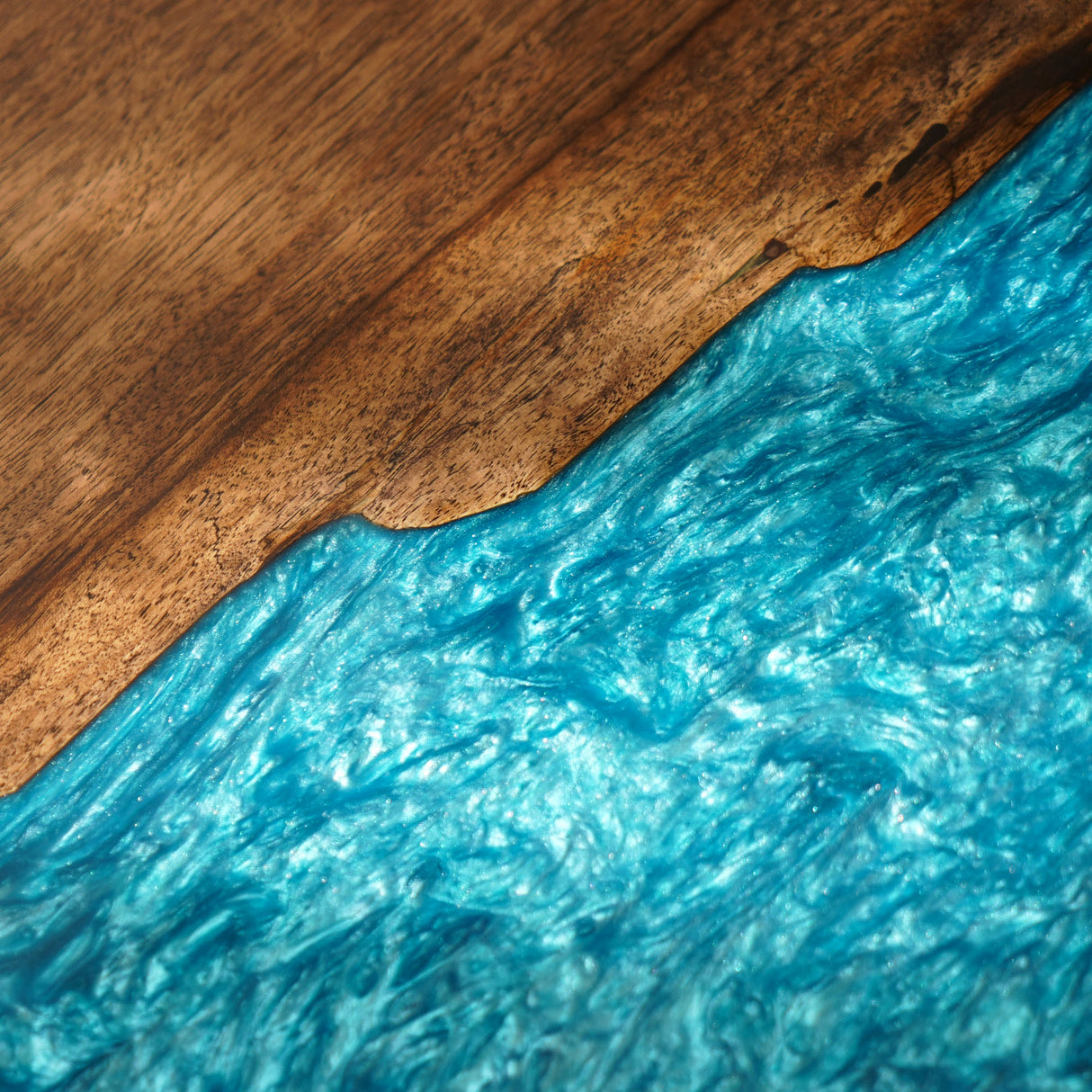 Elite Black Walnut Dining Table with Glazed Blue Epoxy Resin ECT-79