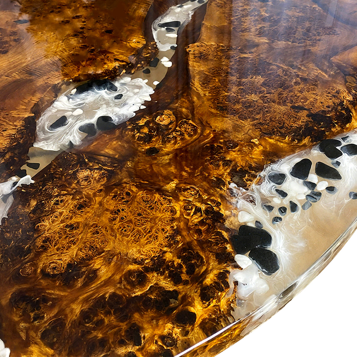 Elite Poplar Wood & Transparent Resin with Black and White Pebbles Round Coffee Table ECT-198