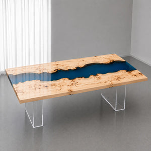 Poplar Blue Epoxy Resin River Dining Table | ECT-378