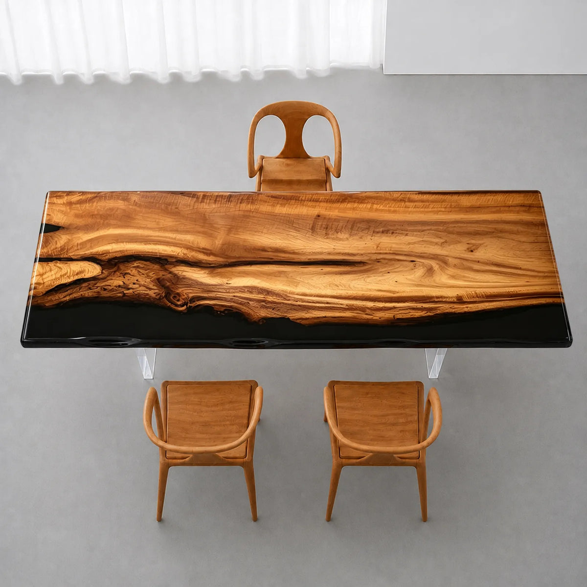 Custom Straight Edge Olive Wood Black Epoxy Resin Conference Table | ECT-401