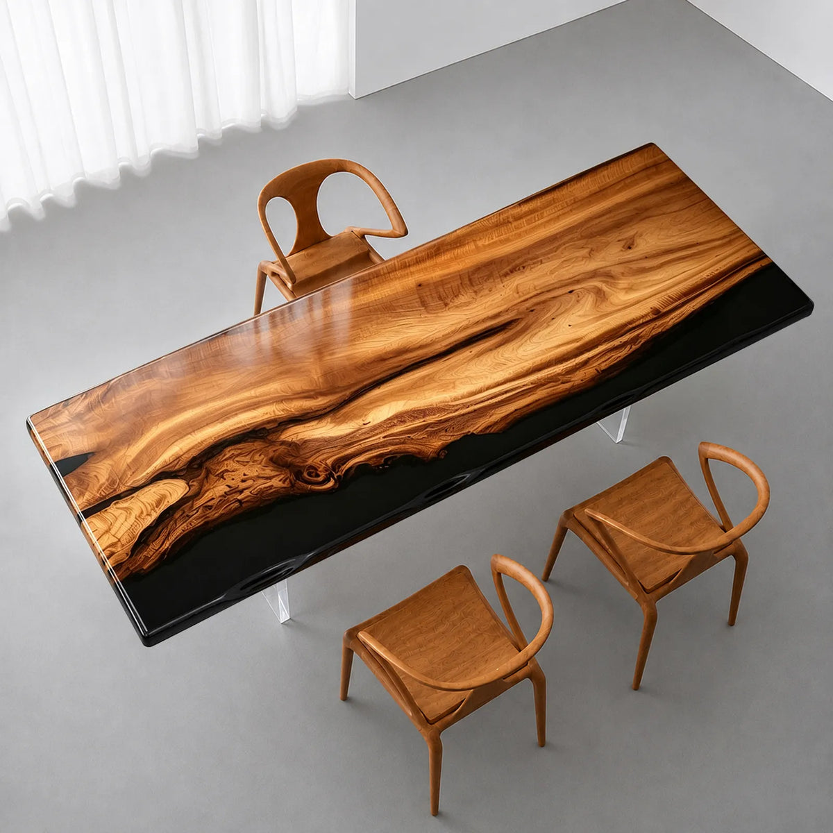 Custom Straight Edge Olive Wood Black Epoxy Resin Conference Table | ECT-401