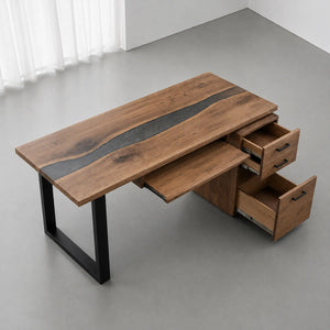Walnut Epoxy Executive Office Desk with Storage | ECT-368