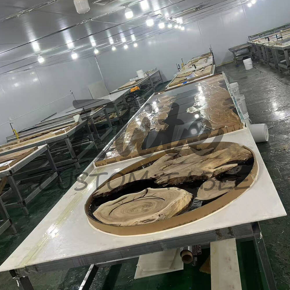 Elite 47.05" Diameter Round Walnut Table with Ocean - Resin Inlay EIT-40
