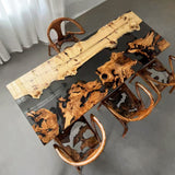 Elite Poplar & Cunninghamia Wood with Transparent Black - Gray Epoxy Resin Dining Table ECT-160
