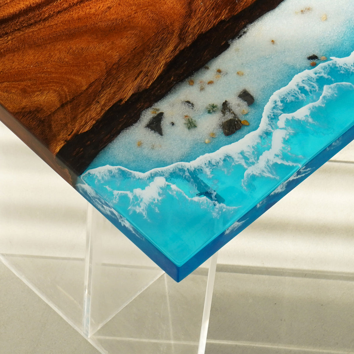 Elite Walnut Wood with Blue Seaside & Wave Epoxy Resin Dining Table ECT-196