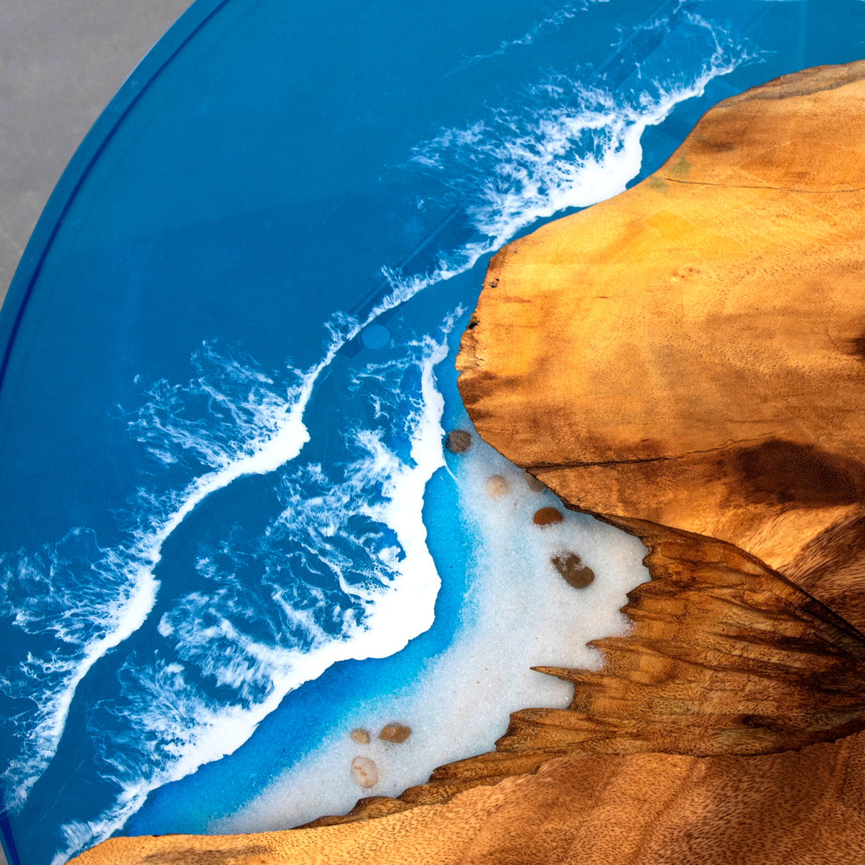 Elite Walnut Wood & Blue Ocean Wave Epoxy Round Table ECT-47