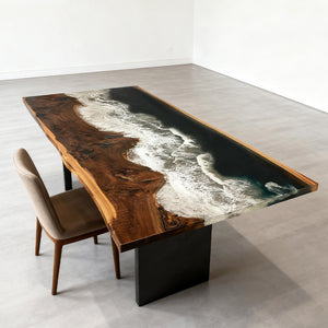 Elite Walnut Deep Green Ocean Epoxy Rectangular Dining Table ECT-262