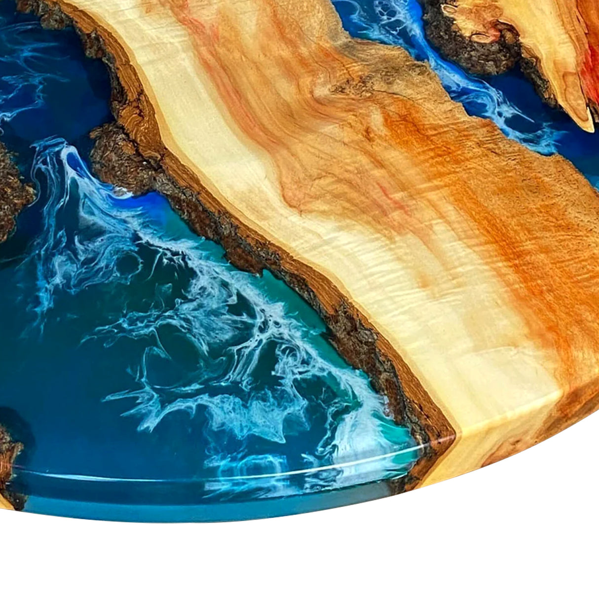 Elite Poplar Wood & Blue Ocean - Wave Epoxy Resin Round Table ECT-17