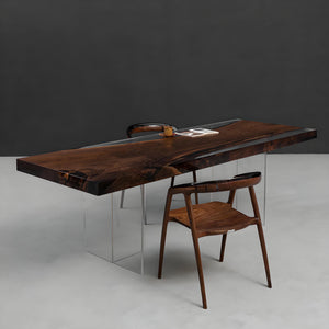 Elite Black Walnut Straight Edges Clear Epoxy Dining Table 33.46"Wx92.51"L, EIT-30