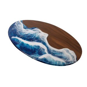 Elite Oval Black Walnut Dining Table with Ocean - Wave Blue Resin Inlay ECT-246