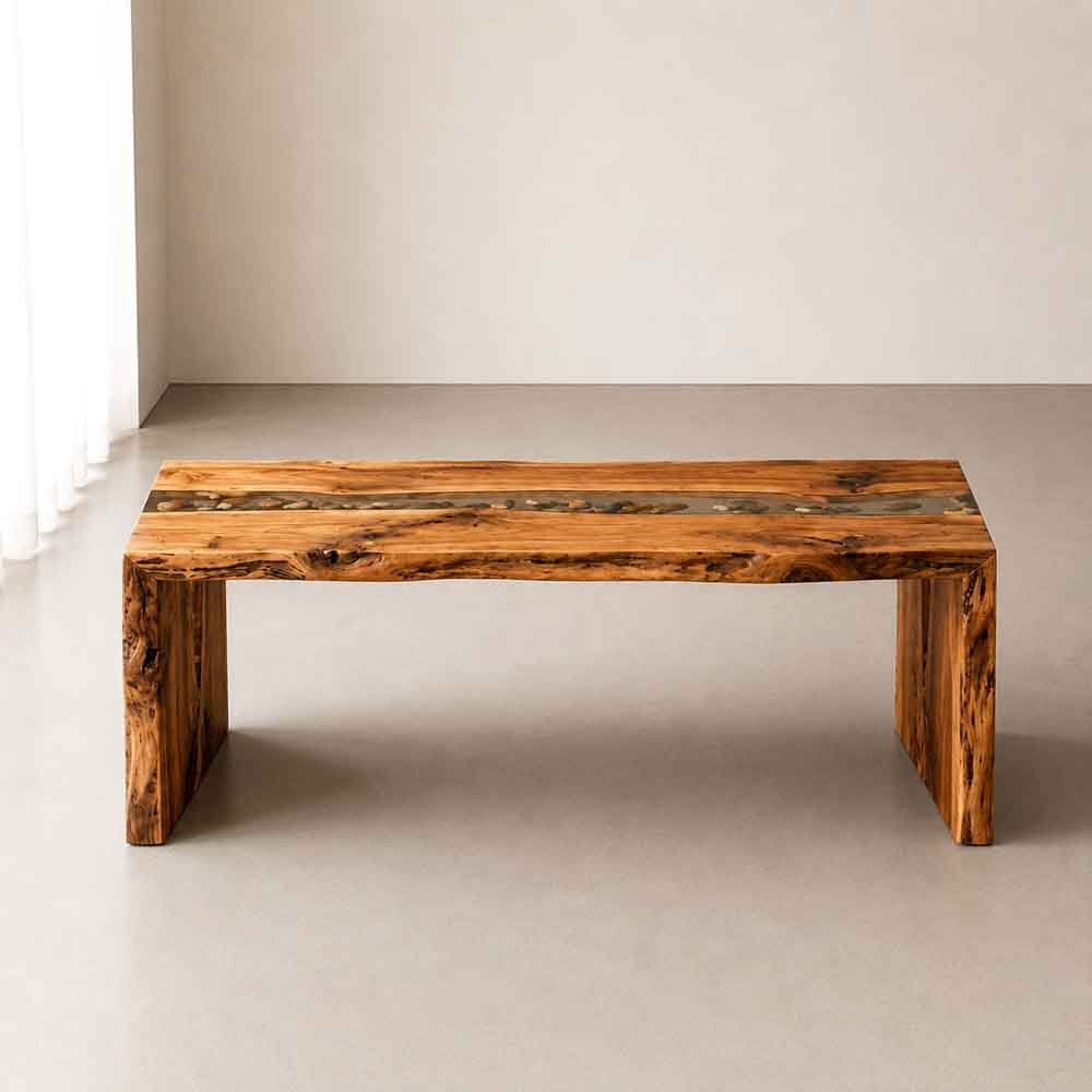 Custom Live Edge Epoxy Waterfall Console Table – Solid Wood Entryway Table | ECT-324