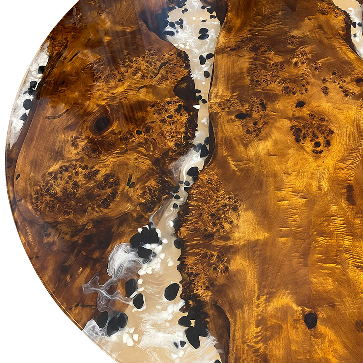 Elite Poplar Wood & Transparent Resin with Black and White Pebbles Round Coffee Table ECT-198