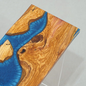 Elite Natural - Edge Olive Wood Bar Table with Irregular Blue Resin 84.25''L×20.08''W, EIT-34