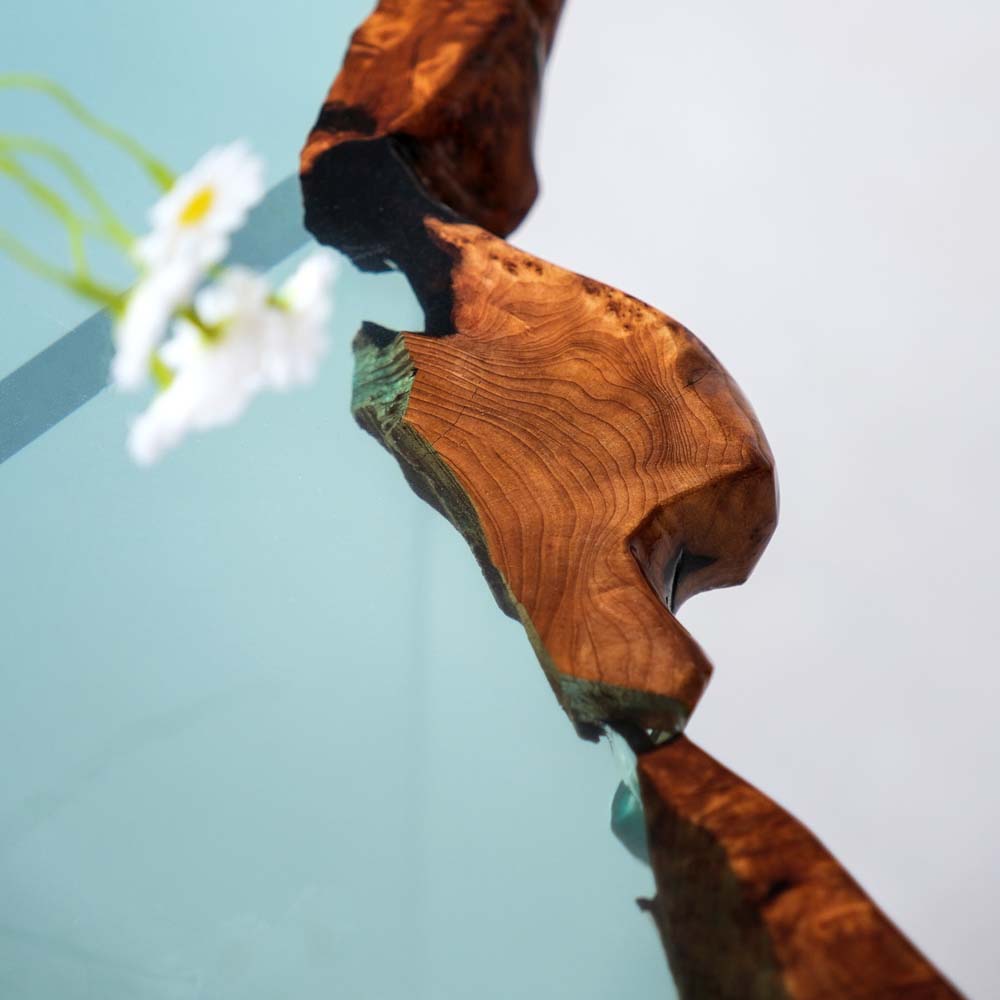 Elite Golden Camphor Wood with Transparent Epoxy Resin Coffee Table ECT-181