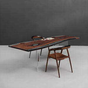 Elite Black Walnut Live - Edge Table with Clear Resin Surround 29.92"Wx99.21" L, EIT-10