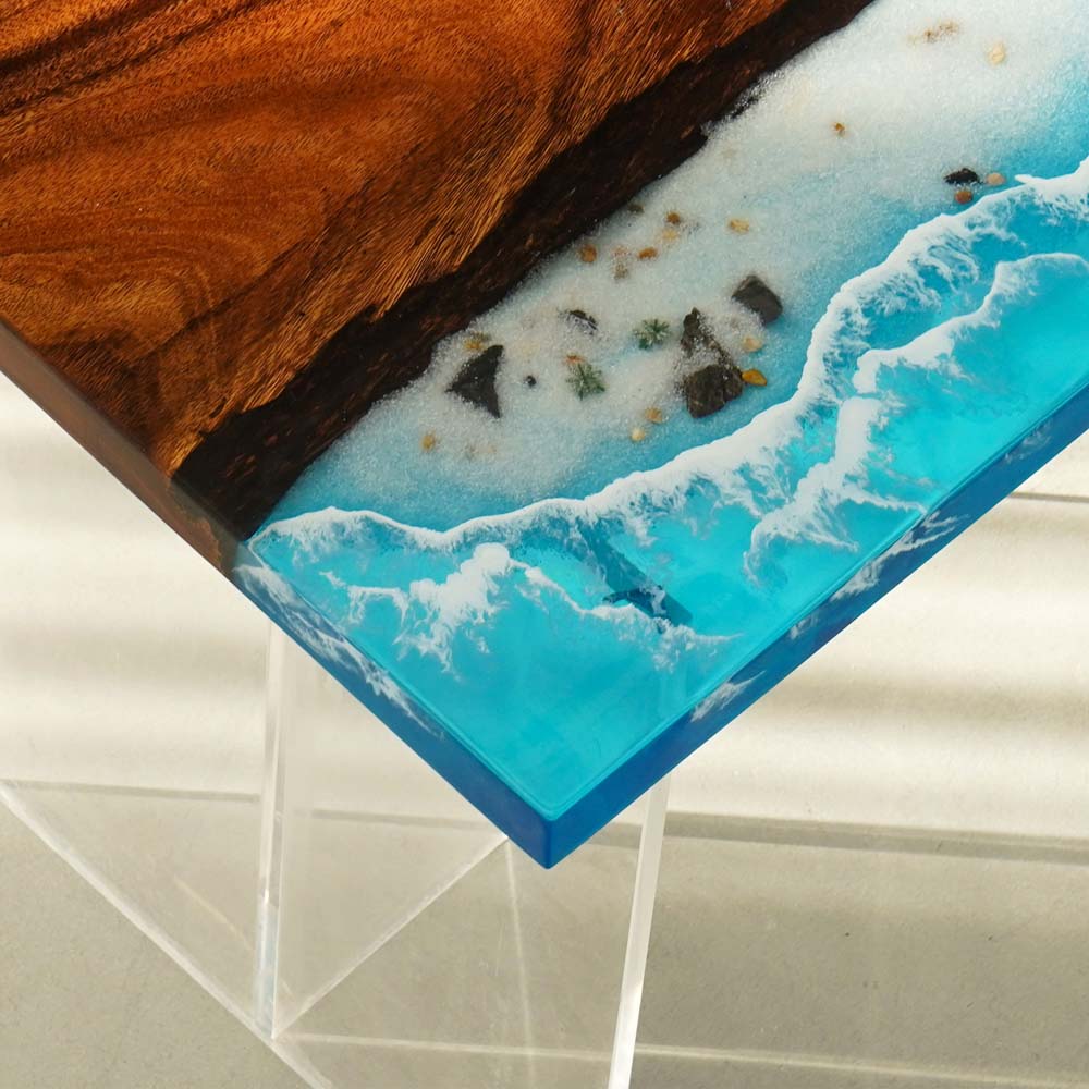 Elite Walnut Wood with Blue Seaside & Wave Epoxy Resin Dining Table ECT-196
